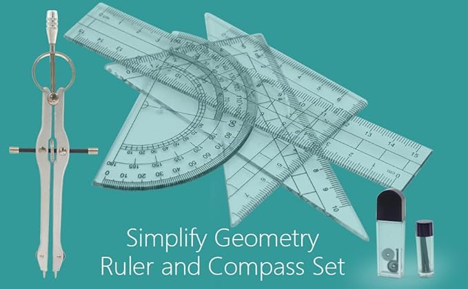 Math Compass Geometry Drafting Compass Kit with Ruler Protractor Set Squares and More for Students Math Starters Drawing Circles-DeskLoop Office
