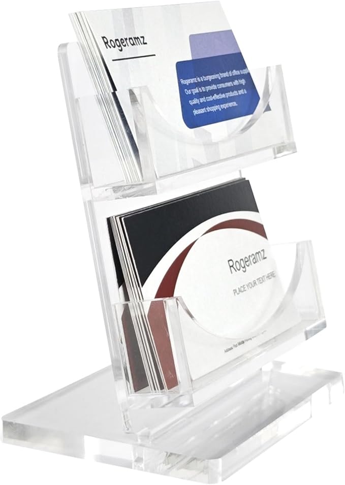 Acrylic Business Card Holder 2-Tier for Desk - Office & Exhibition Clear Business Card Display Stand, Business Card Organizer with 2 Slots, Holds Up to 130 Cards-DeskLoop Office