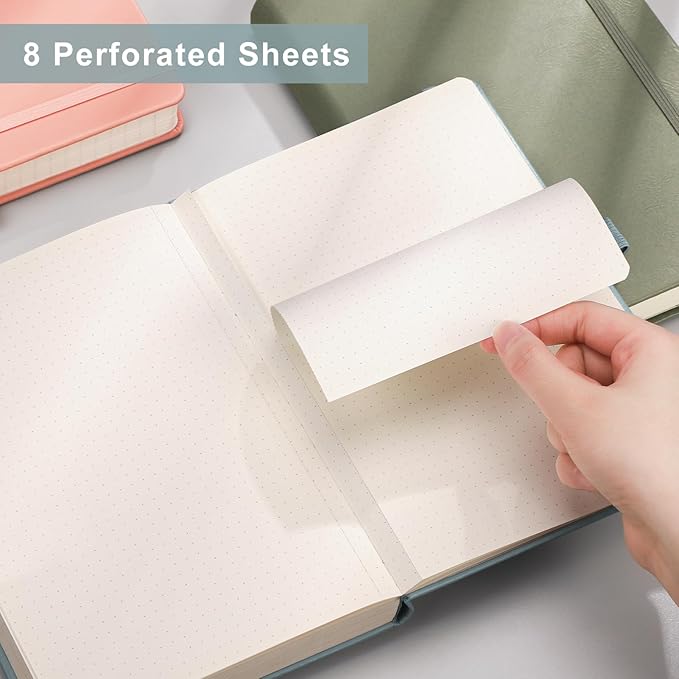 EMSHOI Dotted Notebook - 256 Pages A5 Bullet Dotted Journal, Hardcover Dot Grid Notebook, Leather Notebooks for Work, 120gsm Thick Paper,16 Perforated Pages, Inner Pocket,5.75'' × 8.38''-Pink-DeskLoop Office