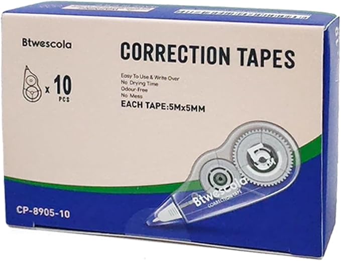 Correction Tape, 16.4FT EZ Tear-resistant Correction Tape, Easy To Use Applicator for Instant Correction Without Drying Time (10pcs/set)-DeskLoop Office