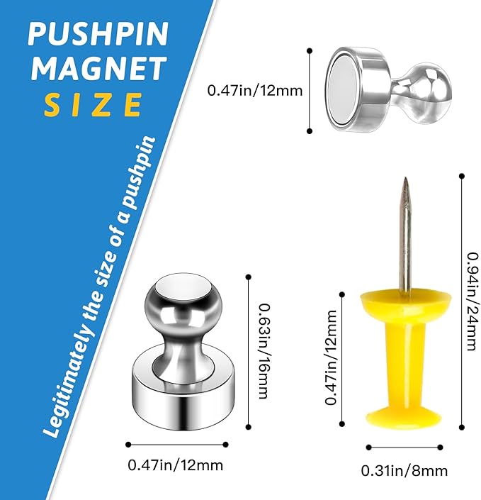 20Pack Magnets for Whiteboard Strong Fridge Magnets Silver Push Pin Refrigerator Locker Magnets for School and Home-DeskLoop Office