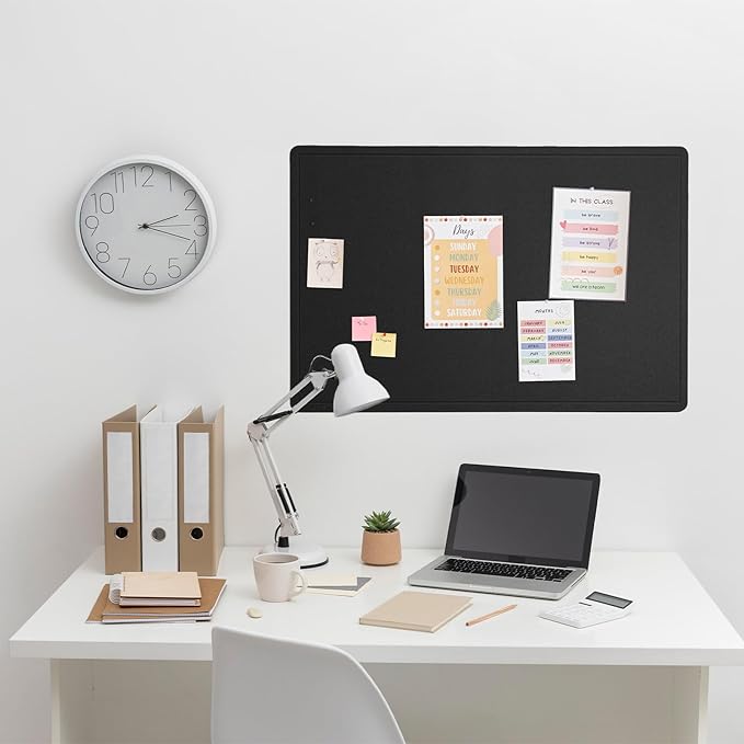 Bulletin Board, 36 x 24 inches Felt Board - Decorative Pin Board, Cork Board Alternative for Wall, 3' x 2' Foldable Picture Board Self-Adhesive Vision Board Prayer Board with 20 Pushpins - Black-DeskLoop Office