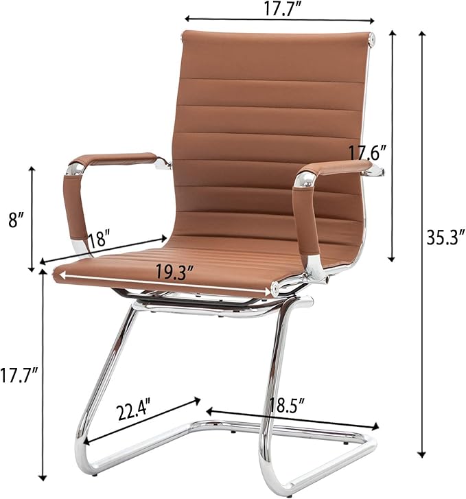 Office Desk Chair No Wheels Set of 4 PU Leather Computer Chairs Mid Back Guest Chairs for School Reception Conference Waiting Room, Cafe-DeskLoop Office