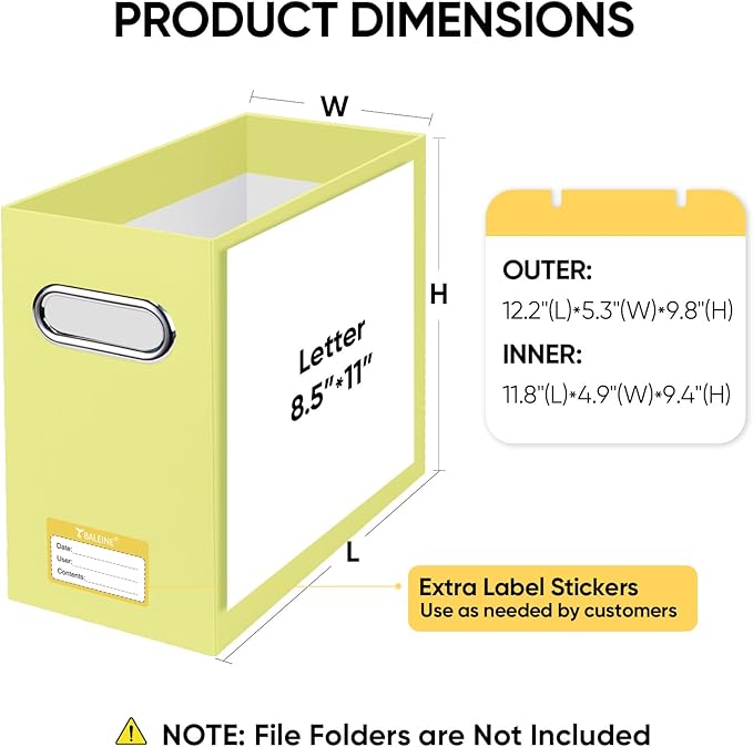 BALEINE File Organizer Box, Cardboard File Folder Organizer with Handle for Letter Size, Portable Collapsible Hanging Filing Box for Home Office Document Storage (4 Pack, Yellow)-DeskLoop Office