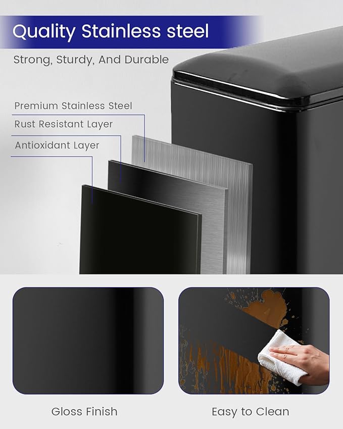 Kitchen Rubbish Bin, 45 Litre Waste Bin, Large Pedal Bin, Kitchen Rubbish Bin with Softclose Lid and Inner Bin, Slim Pedal Bin for Kitchen, Bathroom and Office, Black-DeskLoop Office