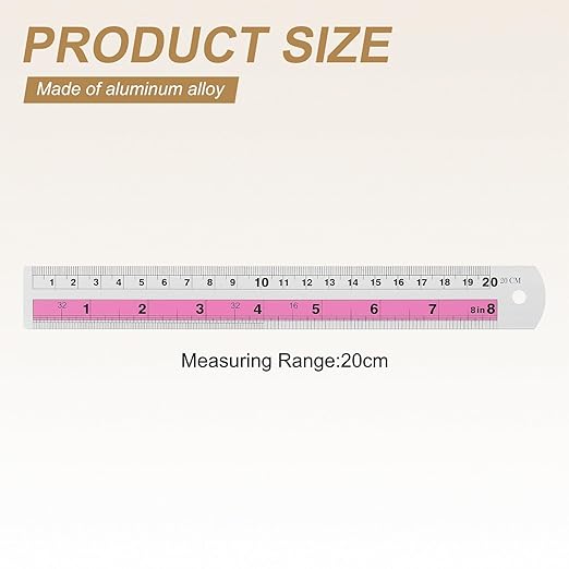 HARFINGTON 6pcs Metal Straight Ruler 20cm Metric SAE Aluminum Alloy Measuring Rulers Scale Tools with Hole for Measure Study Reading Classroom Office, Pink-DeskLoop Office
