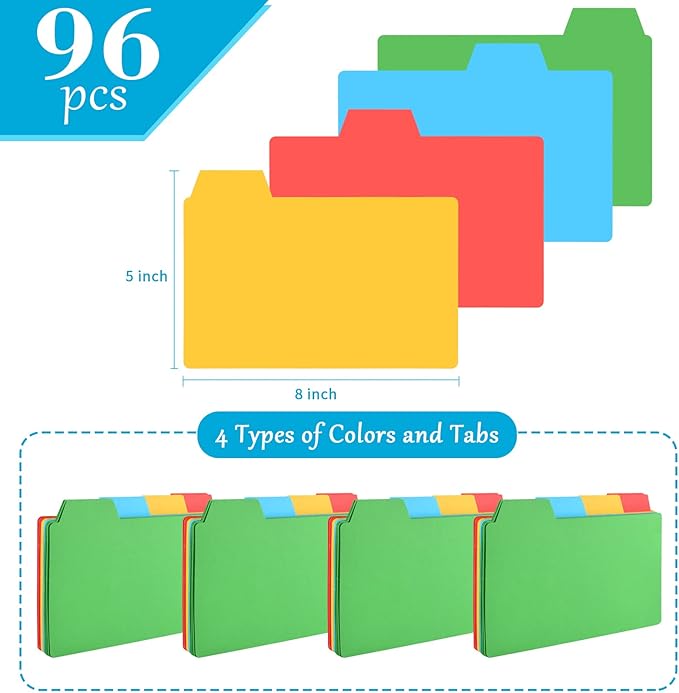 96 Pcs 5x8 Index Cards Dividers With Blank Tabs - Color Note Cards for Studying, Working, Office, School, Business, Home-DeskLoop Office