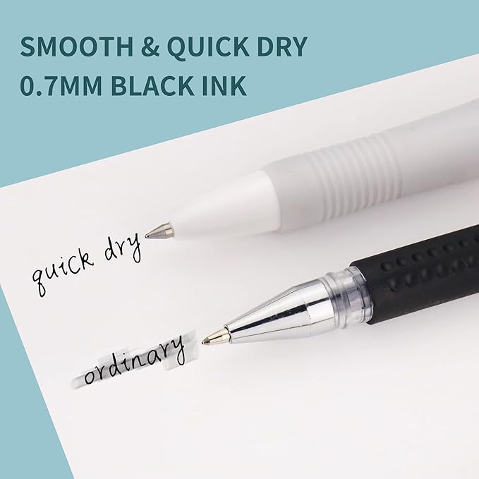 deegtran 50 Pack White Barrels Retractable Black Ink Fine Point Smooth Writing No Smear Gel Pens, 0.7MM