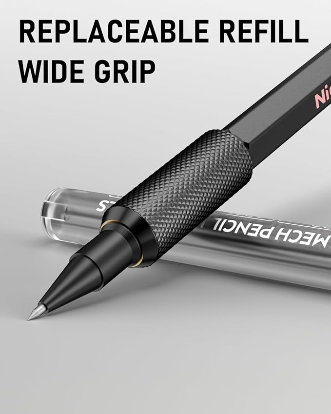Nicpro 2mm Mechanical Pencils Set with Case, 12 Black Lead Refills,12 Colored Lead Refills, Erasers - MP2000 Weatherproof Metal Lead Holder, Heavy Duty Carpenter Pencil For Writing Drawing Woodworking-DeskLoop Office