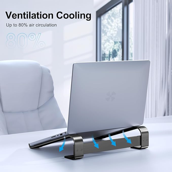 Laptop Stand for Desk, Aluminum Laptop Riser, Ergonomic Computer Stand for Laptop, Laptop Cooling Stand Compatible with for MacBook Pro/Air, Dell, HP, Lenovo, 10-17.3'', Black