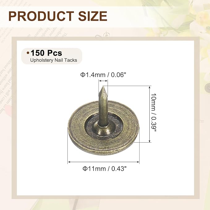 uxcell 150Pcs Upholstery Tacks, 11mmx10mm Flat Head Thumb Tack Decorative Furniture Nails Push Pins for Furniture Sofa Headboards, Bronze-DeskLoop Office