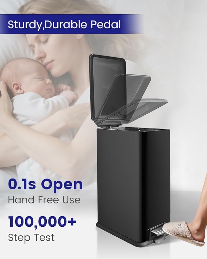 Kitchen Rubbish Bin, 45 Litre Waste Bin, Large Pedal Bin, Kitchen Rubbish Bin with Softclose Lid and Inner Bin, Slim Pedal Bin for Kitchen, Bathroom and Office, Black-DeskLoop Office