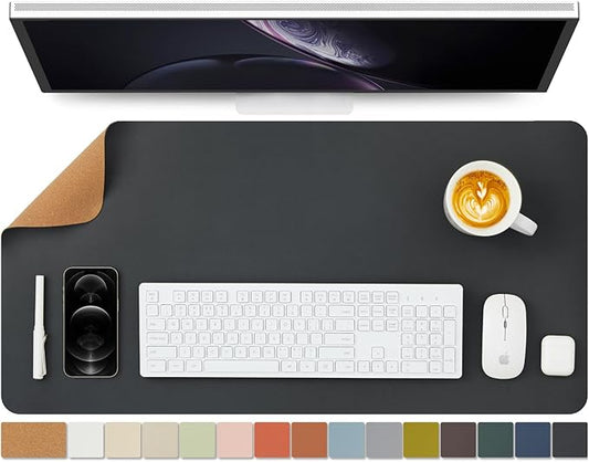 Cork Desk Mat - Dual-Sided Desk Pad for Office and Home - Desk Organization and Accessories - Ideal for Large Mouse Pad and Desk Mats on Top of Desks(Black,80cmx 40cm)-DeskLoop Office