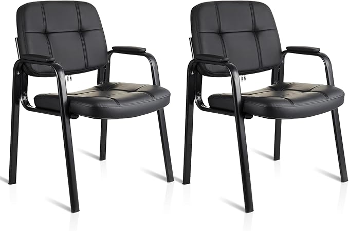 CLATINA Waiting Room Guest Chair with Bonded Leather Padded Arm Rest for Office Reception and Conference Desk Black 2 Pack-DeskLoop Office