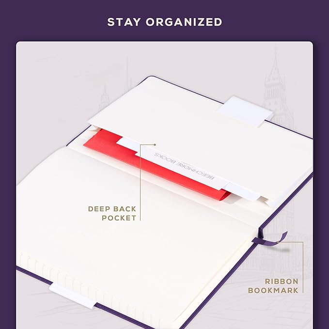 BEECHMORE BOOKS Lined Journal Notebook, 5.8 x 8.3 inch, A5 160 Lined Pages, Hardcover Leather Journals for Women, Men, Writing and Notebooks for Work - 120 GSM Thick Paper, Gifts Box Included-DeskLoop Office