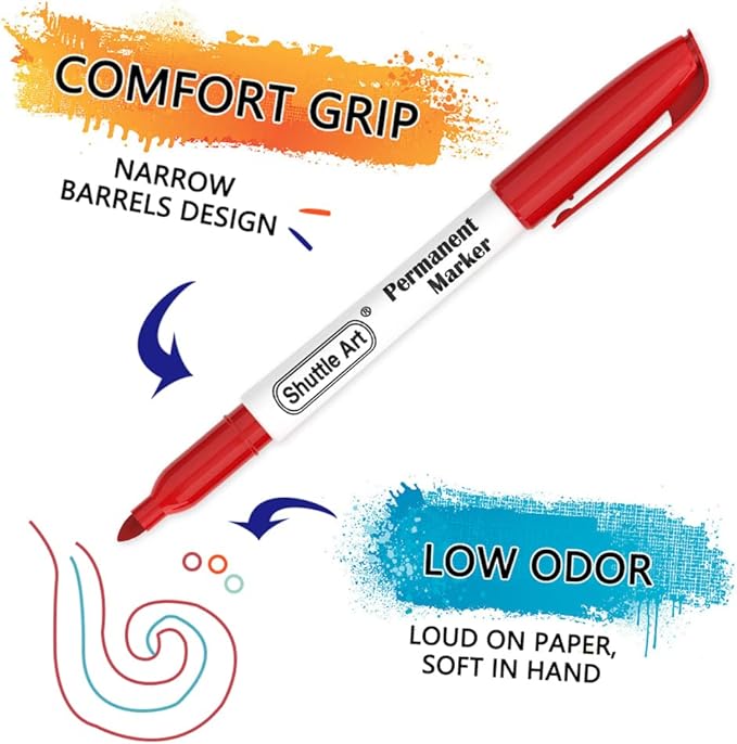 Shuttle Art 30 Colors Permanent Markers, Fine Point, Assorted Colors, Works on Plastic,Wood,Stone,Metal and Glass for Kids Adult Coloring Doodling Marking-DeskLoop Office