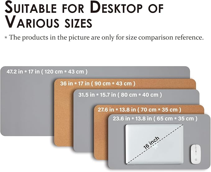 Cork Desk Mat - Dual-Sided Desk Pad for Office and Home - Desk Organization and Accessories - Ideal for Large Mouse Pad and Desk Mats on Top of Desks(Gray,36"x 17")-DeskLoop Office