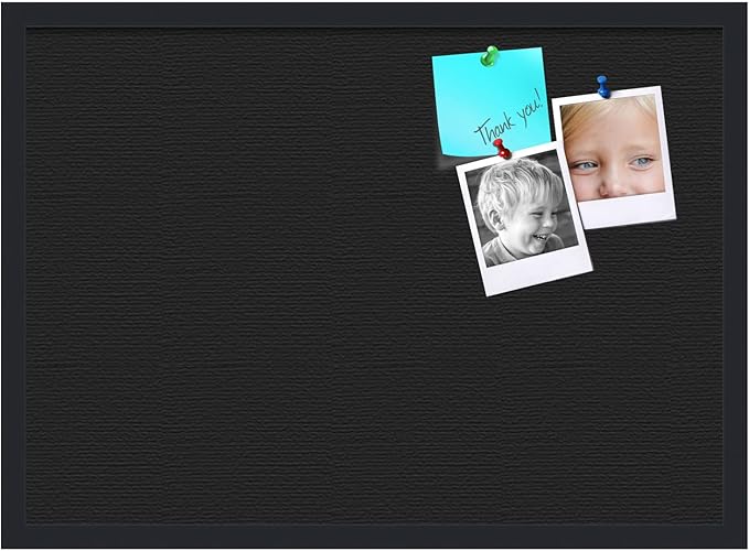 PinPix 28x20 Inch Cork Bulletin Board. This Decorative Framed Pin Board Comes with Solid Black Design and a Satin Black Frame. Ideal for Home Office Decor or Message Board (PinPix-622)-DeskLoop Office