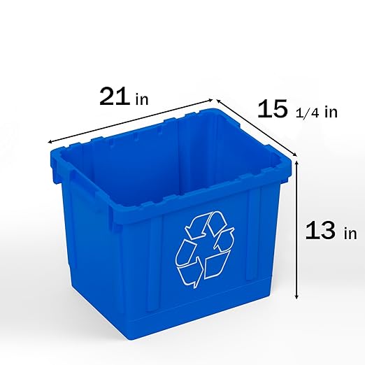 14 Gallon Rectangular Blue Recycling Bin | 4 Pack | Inside Outside Curbside | Stackable Box for Paper Plastic-DeskLoop Office