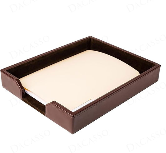 Dacasso Dark Brown Bonded Leather Luxury Letter Tray Holder - Paper Organizer for Desktop Office Essentials & Executive Desk Decor-DeskLoop Office