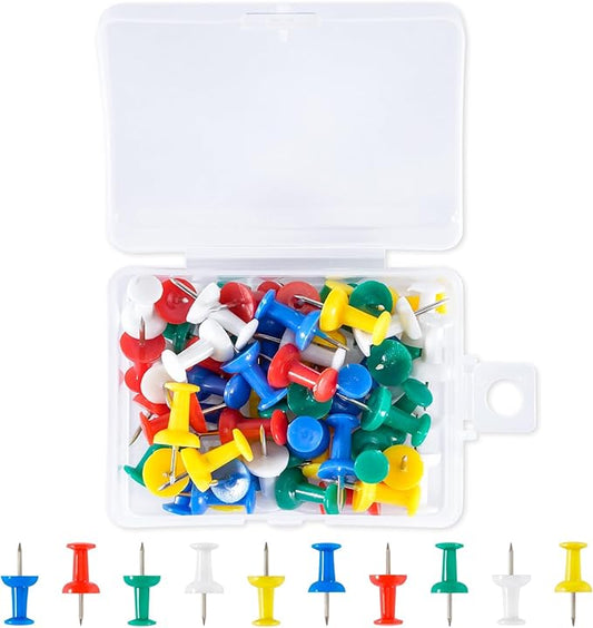 60Pcs Push Pins for Bulletin Board, Thumb Tacks for Cork Board, Colorful Plastic Head, Steel Tip, Thumbtacks for Wall Poster Photo Maps Pictures Office Home Decor-DeskLoop Office