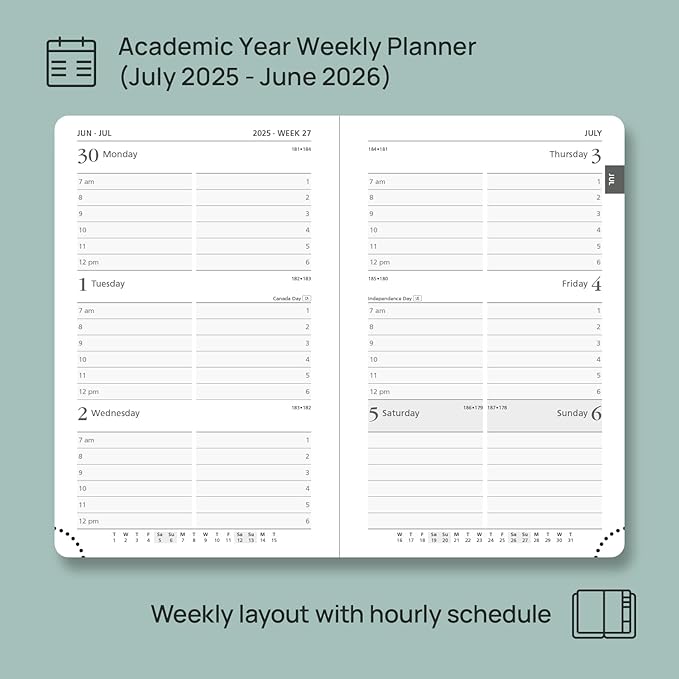 POPRUN Pocket Planner 2025-2026, (Purse Size 4''x 6.25'' Hard Cover) Academic Year Calendar Daily Weekly and Monthly (July 25-June 26) with Hourly Time Slots, 100 GSM Paper - Haze Blue-DeskLoop Office