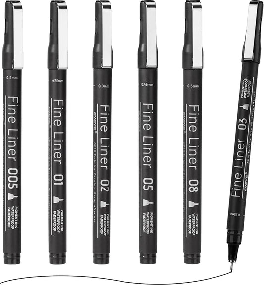 EYEYE Micro Pen Black Drawing Art Pens,0.2/0.25/0.3/0.35/0.45/0.5mm Archival Pens Waterproof Ink Set Artist Supplies Archival Inking Markers Sketch Outline Pen-DeskLoop Office