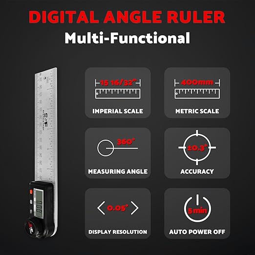 Digital Angle Finder Tool for Woodworking 7 inch / 200 mm, Stainless Steel with Case, Digital Protractor Angle Finder for Measurement by S&F STEAD & FAST-DeskLoop Office