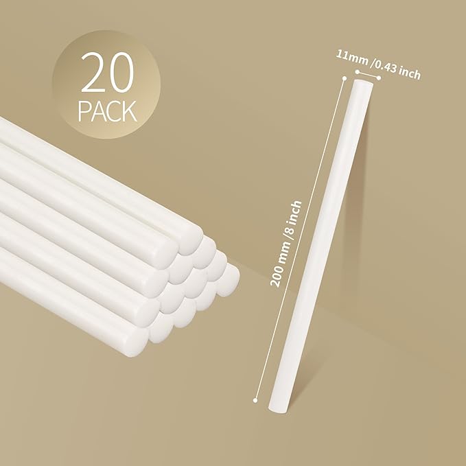 MATUFF White Hot Glue Sticks Full Size 0.43” Dia x 8” Long, 20 pcs Hot melt Adhesive Glue Sticks, All-Purpose Colored Glue Gun Sticks for DIY White Crafting Arts and Wedding Cards, Stamp Sealing-DeskLoop Office