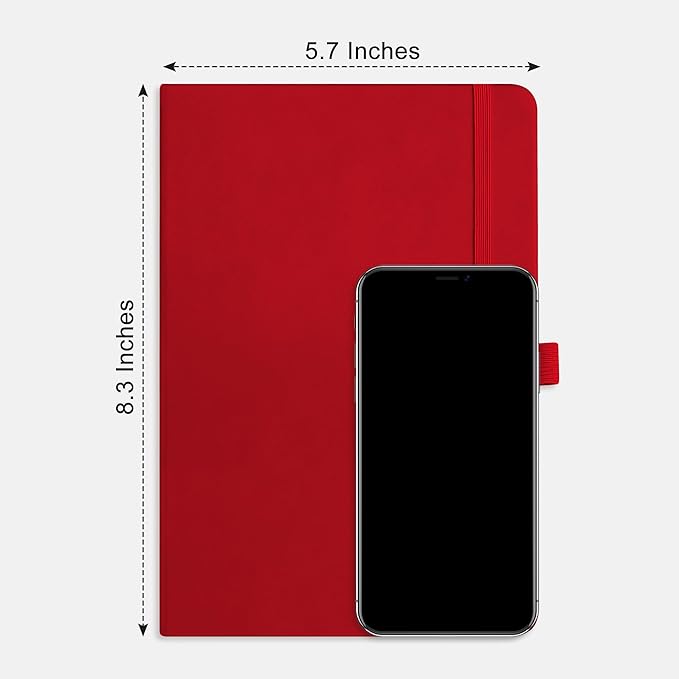 RETTACY Bullet Dotted Journal Notebook, 256 Pages, A5 Medium Size (5.7'' × 8.3''), Leather Hardcover, 120 GSM Thick Paper, for Bullet Journaling, Planning, Tracking (Red)-DeskLoop Office