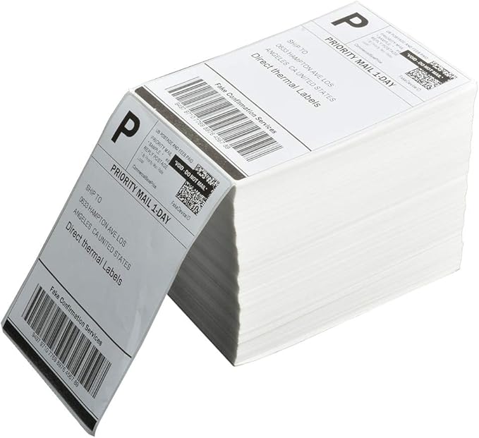 FungLam 4" x 6" Direct Thermal Shipping Labels - Pack of 500 Fanfold Labels - White Perforated, Permanent-Adhesive, Compatible Zebra & Rollo Thermal Label Printer-DeskLoop Office