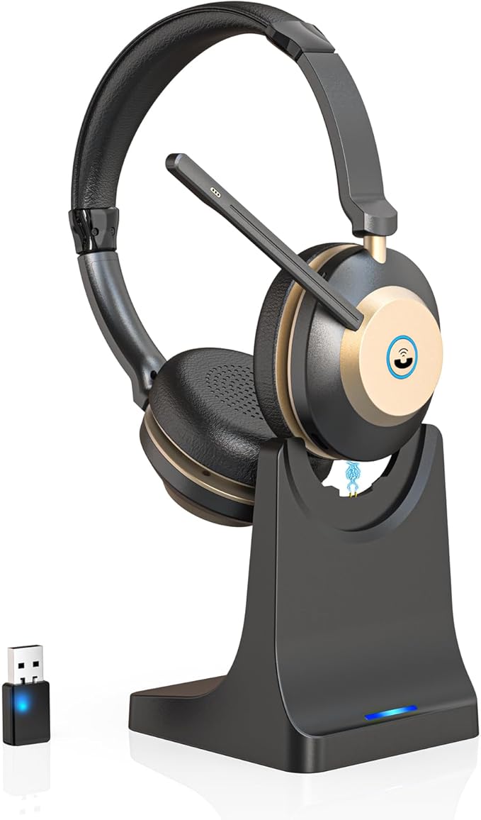 Earbay Wireless Headset with Mic for Work, Bluetooth Headset V5.3, AI Noise Cancelling Mic & 2.4G USB Dongle, 50 Hrs Work Time Wireless Headphones with Mic Mute for Work from Home/Call Center/Teams-DeskLoop Office