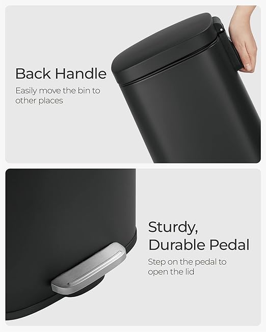SONGMICS Trash Can with Lid, 8 Gallon Garbage Can, Stainless Steel Small Waste Bin with Step Pedal and Inner Bucket, Soft Close, Kitchen, Black ULTB102B01-DeskLoop Office