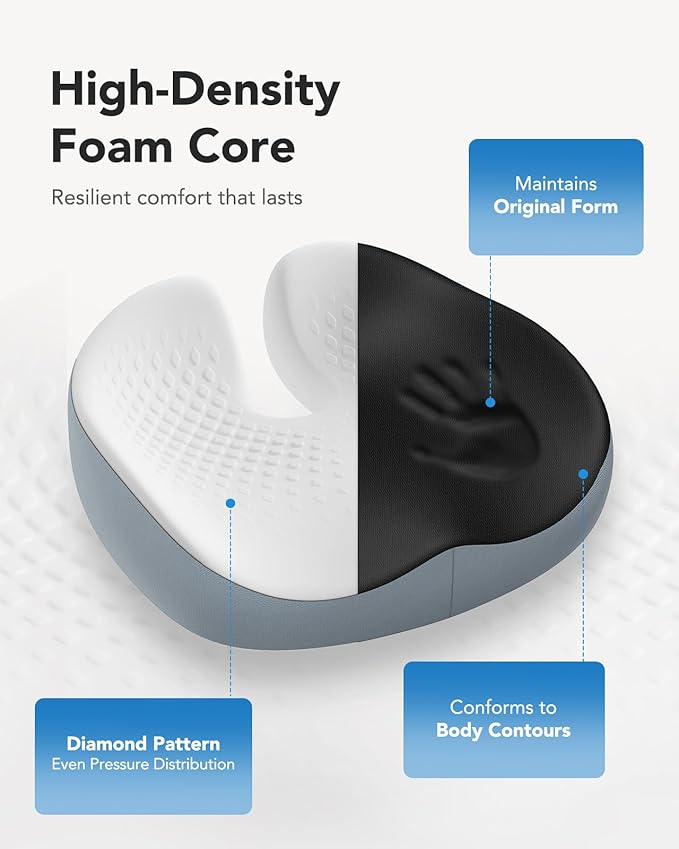 HUANUO Seat Cushion for Office Chairs, Extra Large Desk Chair Cushion for Back Pain Tailbone Pain Relief, Ergonomic Memory Foam Car Seat Cushion, Wheelchair Cushions for Long Sitting, Anti-Slip Bottom-DeskLoop Office