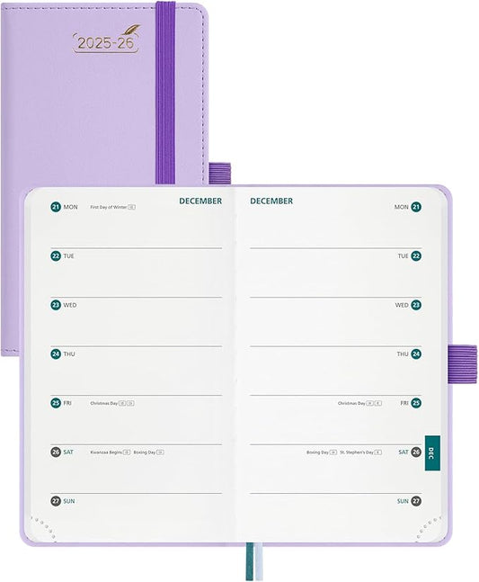 BEZEND Pocket Planner 2025-2026 Weekly with 2 Columns, 18-Month Academic Calendar (Jul 25-Dec 26), Life Work Appointment, Storage Pocket, Pen Holder, PU Leather Hardcover 3.5" x 6" - Lilac-DeskLoop Office