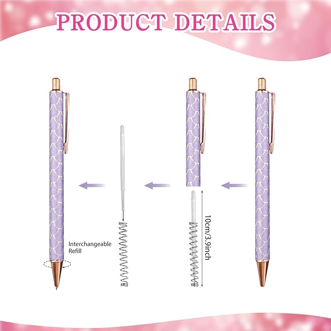 100 Pcs Fancy Pens Bulk Pretty Cute Glitter Ballpoint Sparkly Metal Pens Black Journaling Ink Pen Medium Point 1.0 mm for Women Nurse Teacher School Office Graduation Gift-DeskLoop Office