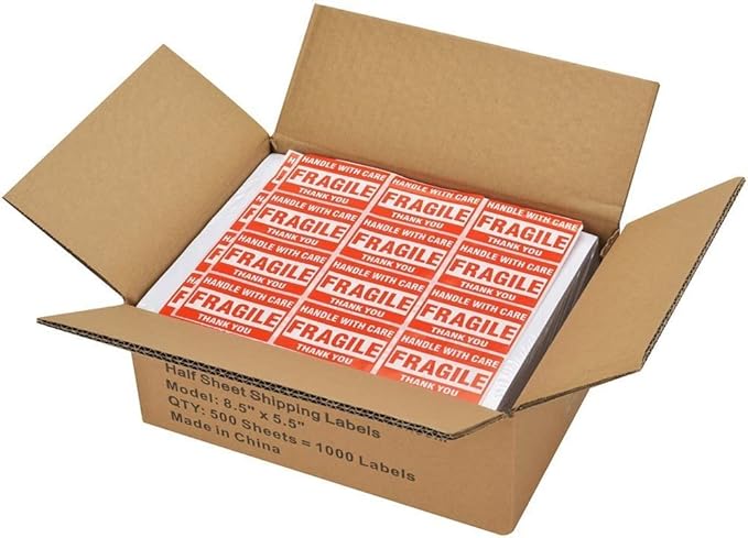 MFLABEL Half Sheet Shipping Labels 2-Pack (1000 Labels) - 8.5"x5.5" Round Corner for Laser/Inkjet Compatible Labels/Free Fragile Stickers-DeskLoop Office
