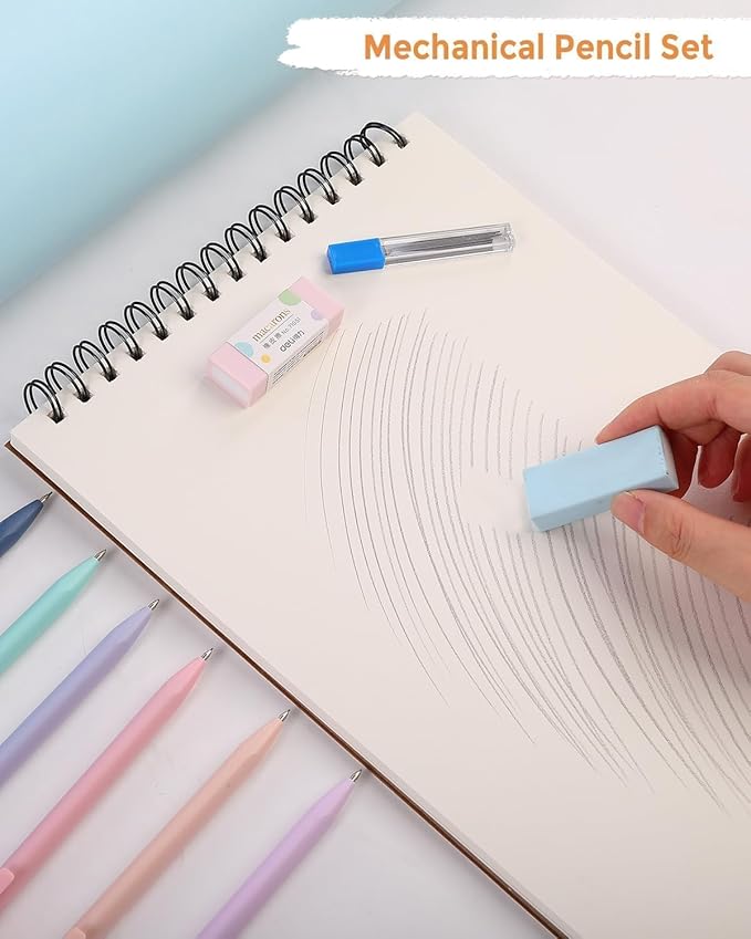 SKYDUE Cute School Supplies 44 PCS, Aesthetic Pencil Case with 12 Pastel Highlighters, 5 Black Gel Pens, 6 Color Gel Pens & Mechanical Pencils, College Essentials Students Stationary Set Pink-DeskLoop Office