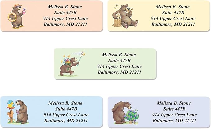 Bears Designer Assorted Rolled Address Labels with Elegant Plastic Dispenser-DeskLoop Office