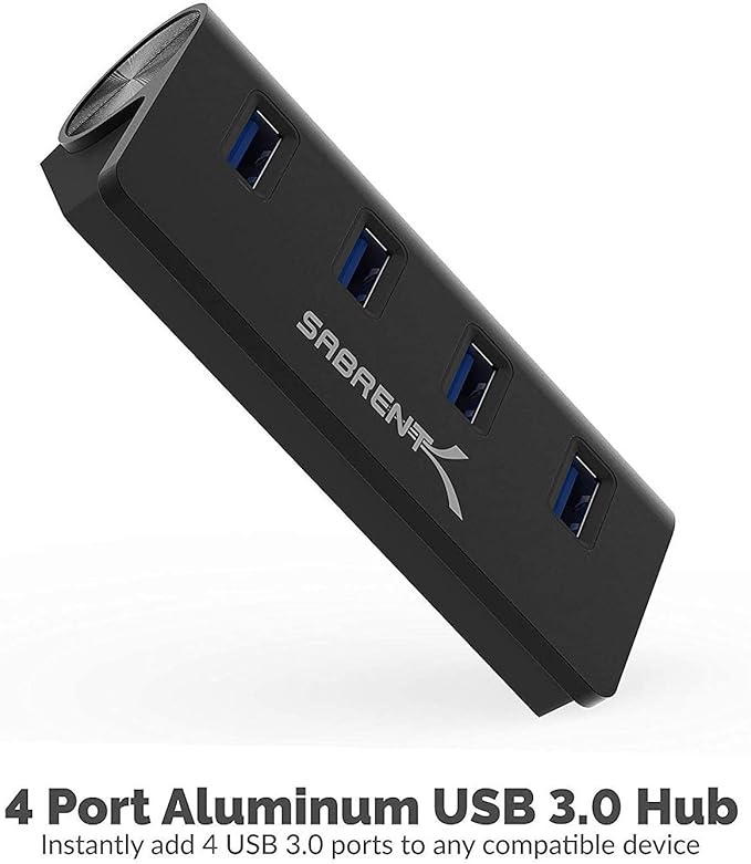 SABRENT 4-Port USB 3.0 Hub - Aluminum Design, Portable Data Hub with 2.5ft Cable for iMac, MacBook, PC - Black (HB-MC3B)-DeskLoop Office