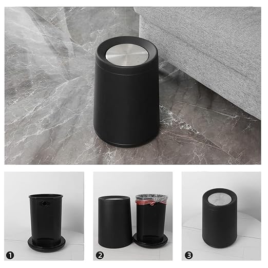10 L/2.6 Gallon,Matte Black Bathroom Trash Can,Metal Garbage Can with Flipping Lid,for Bathroom, Living Room,Bedroom,Hotel,Office, Laundry Room (Black)-DeskLoop Office