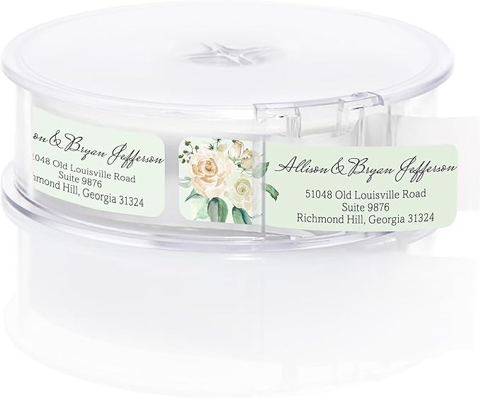 Green Watercolor Floral Rolled Address Labels / 500 Personalized Return Address Labels/Designer Address Stickers in Elegant Plastic Dispenser-DeskLoop Office