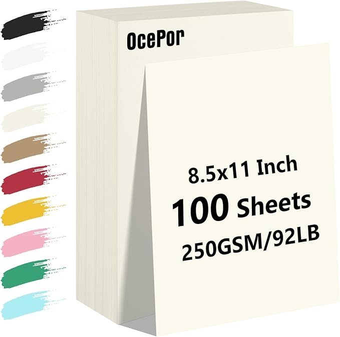 OcePor 100 Sheets Cream Cardstock Paper, Colored Printer Paper 8.5 x 11, Card Stock Thick Construction for Craft,Scrapbook,Office Printing, Invitations, Certificates,92 lb/250gsm-DeskLoop Office