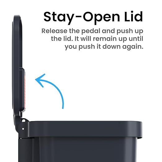 iTouchless SoftStep 13.2 Gal / 50L Step Pedal Kitchen Trash Can with Odor Filter, Stainless Steel Trim Dent-Proof Durable Construction, Garbage Bin with Lid for Home Office, Bedroom, Black Plastic-DeskLoop Office