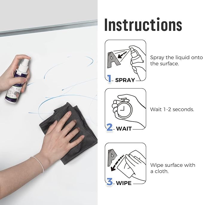 loukin Non-Toxic Whiteboard Cleaner, 8.5 fl oz Dry Erase Board Cleaner, Whiteboard Cleaning Spray with Cloths, Removes Stubborn Marks from Whiteboards (2-Pack)-DeskLoop Office