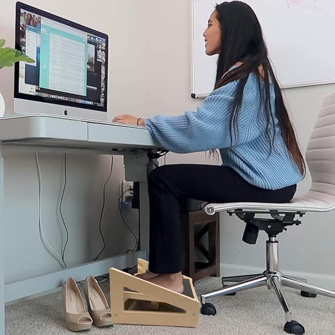 WOOD CITY Under Desk Footrest, 3 Heights Adjustable Foot Rest with Silicone Surface, 3 in 1 Non-Slip Foot Stool Improve Posture, Reduce Fatigue & Pain, Ideal for Home/Office/Gaming (Natural)-DeskLoop Office
