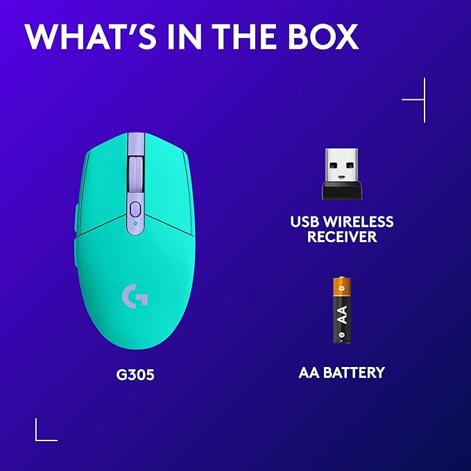 Logitech G305 LIGHTSPEED Wireless Gaming Mouse, Hero 12K Sensor, 12,000 DPI, Lightweight, 6 Programmable Buttons, 250h Battery Life, On-Board Memory, PC/Mac - Mint-DeskLoop Office