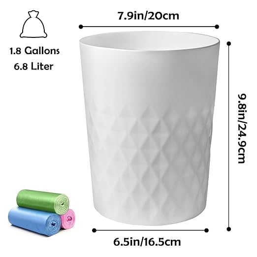 YGJT Small Trash Can, 3 Pack 1.8 Gallons Bathroom Trash Can, Slim Waste Basket, Round Garbage Can, Plastic Trash Bin for Kitchen, Dorm, Bedroom, Office, Living Room, Study, Compact Spaces-DeskLoop Office