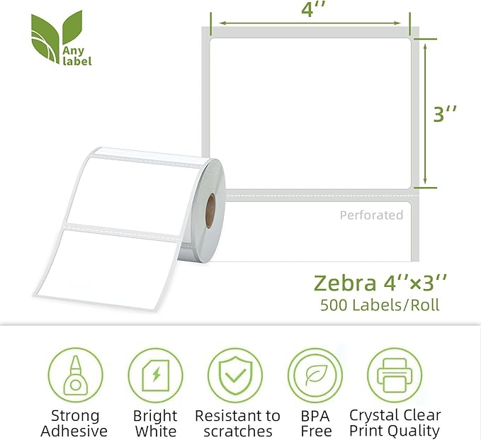 4" x 3" Direct Thermal Labels, Thermal Printer Labels for Shipping Address Barcodes, Thermal Stickers Compatible with Zebra, Rollo, Munbyn Thermal Labels Printers (12 Rolls, 500 Labels/Roll)-DeskLoop Office