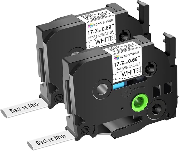 HSE241 HSE-241 HS-241 Heat Shrink Tubes Label Tape 3/4" (17.7mm) x 4.92 ft Compatible for PTD400 D600 PTH300 PTE300 PTE500 PT-E550W E800W PTP700 PTP750WVP, Black on White, 2 Pack-DeskLoop Office
